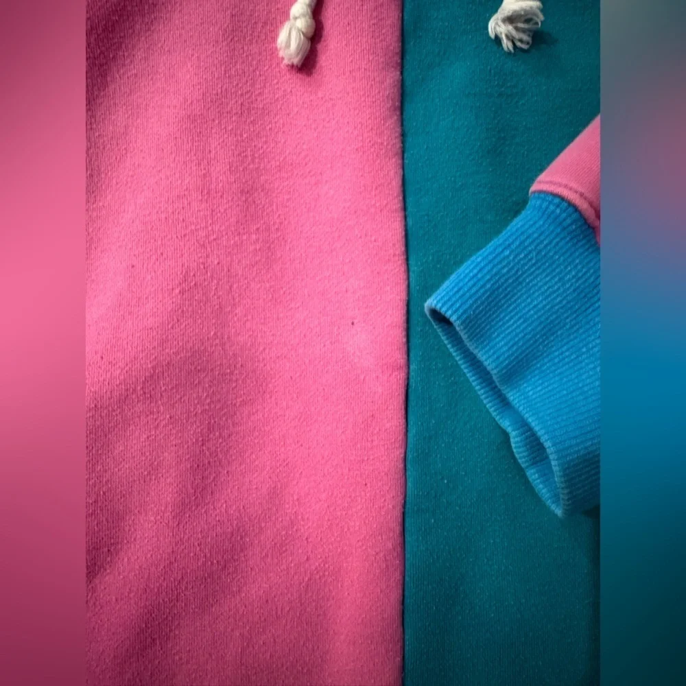 Teddy Fresh Colorblock Hoodie Pink Teal Blue Pullover Fleece Streetwear M